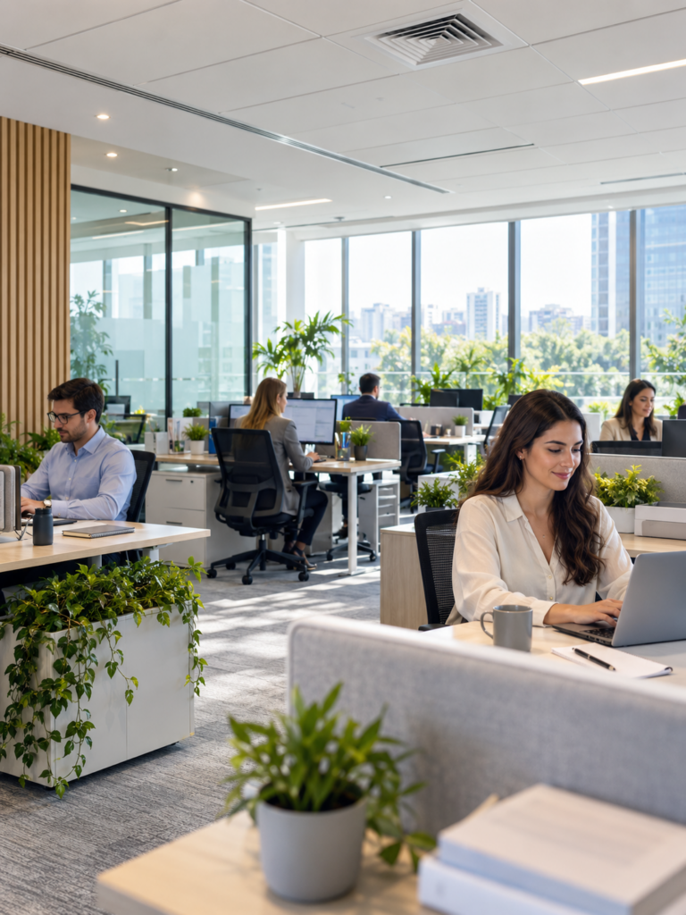 Escritório corporativo com boa qualidade do ar e ambiente saudável